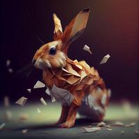 lapin dans origami style sur foncé Contexte. 3d le rendu, ai génératif image photo