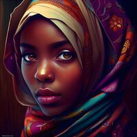 portrait de une magnifique Jeune africain femme avec une foulard., ai génératif image photo