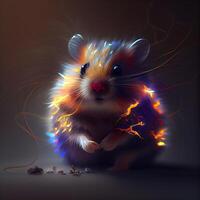 hamster avec une queue de Feu sur une foncé Contexte. 3d le rendu, ai génératif image photo