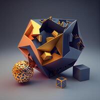 3d rendre de abstrait géométrique composition avec 3d sphères et cubes, ai génératif image photo