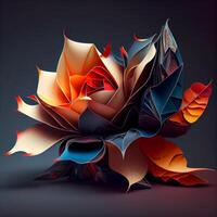 abstrait origami fleur sur foncé Contexte. 3d rendre illustration., ai génératif image photo