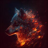 Loup dans feu, numérique La peinture de Loup avec Feu flammes, illustration, ai génératif image photo