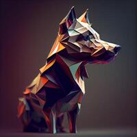 abstrait polygonal chien sur foncé Contexte. 3d rendre illustration, ai génératif image photo
