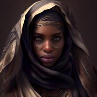 portrait de une magnifique africain américain femme dans une foulard., ai génératif image photo