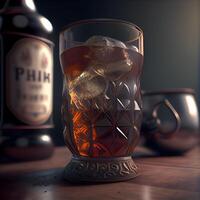 Tequila boisson dans une verre avec une tranche de citron et baies. 3d illustration, ai génératif image photo