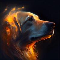 d'or retriever portrait avec Feu effet. numérique art peinture., ai génératif image photo