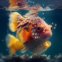 tropical poisson dans le l'eau. 3d illustration. sous-marin monde., ai génératif image photo