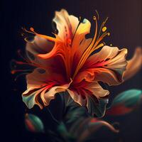 hibiscus fleur sur une foncé Contexte. 3d illustration, ai génératif image photo