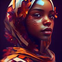 portrait de une magnifique africain américain femme avec brillant se maquiller., ai génératif image photo