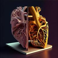 Humain cœur anatomie. 3d illustration. isolé sur noir arrière-plan., ai génératif image photo