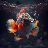 magnifique poisson rouge nager dans le aquarium. 3d illustration., ai génératif image photo