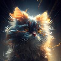 fantaisie portrait de une chat avec Orange yeux et bleu yeux., ai génératif image photo
