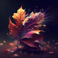 coloré l'automne feuilles sur une foncé Contexte. 3d illustration., ai génératif image photo