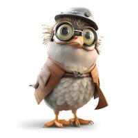 une mignonne dessin animé hibou portant une du pilote chapeau et une cuir veste et lunettes., ai génératif image photo