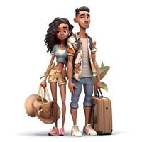 3d illustration de une homme et une femme en portant une passeport et une valise, ai génératif image photo