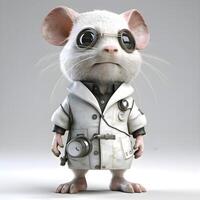 mignonne Souris dans une manteau et des lunettes avec une stéthoscope, ai génératif image photo