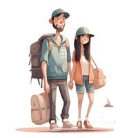 3d illustration de une touristique couple avec bagage isolé sur blanc arrière-plan, ai génératif image photo