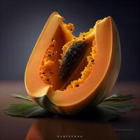 Papaye fruit isolé sur noir Contexte. 3d illustration., ai génératif image photo