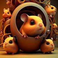 mignonne hamsters dans le œuf. 3d rendu illustration., ai génératif image photo