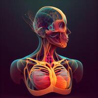 Humain corps anatomie. 3d Humain corps avec nerf et poumons. illustration., ai génératif image photo