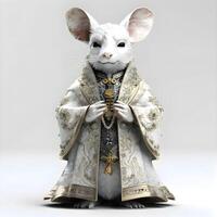 mignonne blanc Souris habillé dans une médiéval costume. 3d le rendu, ai génératif image photo