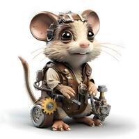 3d le rendu de une mignonne peu Souris dans une steampunk costume, ai génératif image photo