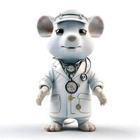 mignonne dessin animé Souris médecin avec stéthoscope isolé sur blanc arrière-plan, ai génératif image photo