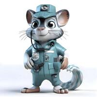 dessin animé Souris médecin avec stéthoscope sur le sien cou, 3d le rendu, ai génératif image photo