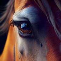 cheval œil proche en haut. portrait de une cheval. 3d le rendu, ai génératif image photo