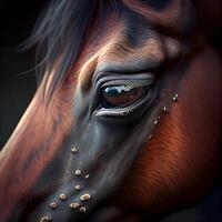 cheval œil fermer. portrait de une cheval. 3d le rendu, ai génératif image photo