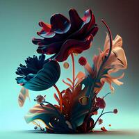 3d rendre de une magnifique floral composition avec une lot de fleurs, ai génératif image photo