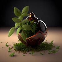 illustration de une vert plante dans une pot sur une foncé Contexte photo
