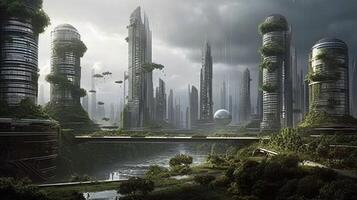 Contexte de le architecture de le ville de le avenir.. établi avec génératif ai photo