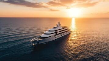 ai généré. ai génératif. photo la photographie coup aérien de drone. luxe gros bateau yacht. croisière aventure vacances ambiance. pouvez être utilisé pour promouvoir conception agence. graphique art