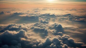 ai généré. ai génératif. photo de proche des nuages ciel Haut de le ligne d'horizon. la photographie de le avion. graphique art