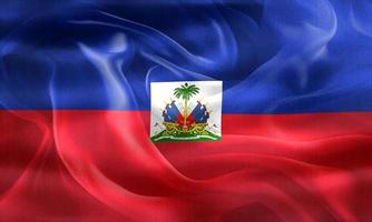 Illustration 3d d'un drapeau d'Haïti - drapeau en tissu ondulant réaliste photo