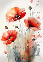 sauvage fleurs, coquelicot, aquarelle Contexte pour carte postale. ai généré photo