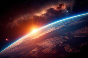 panoramique vue de le Terre, soleil, étoile et galaxie. génératif ai photo