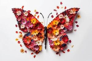 papillon fabriqué de fleurs sur blanc Contexte. minimal printemps ou la nature concept. génératif ai photo