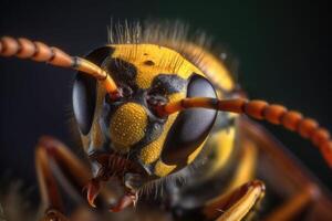 le guêpe diriger. une frappant macro tir. génératif ai photo