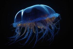 méduses nager dans le mer. magnifique illuminé méduse. génératif ai photo