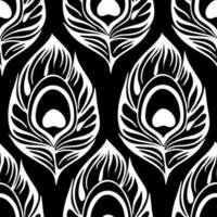 sans couture contour modèle de blanc paon plumes sur une noir arrière-plan, texture, conception photo