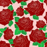 sans couture modèle de grand rouge Rose fleurs avec feuilles sur une rose arrière-plan, texture, conception photo