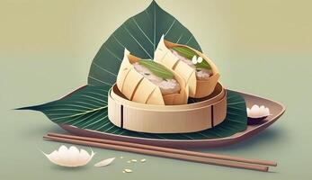 zongzi riz boulette pour chinois traditionnel dragon bateau Festival duanwu festival. ai généré. photo