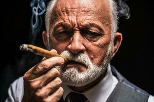 portrait de une homme fumeur une cigare photo