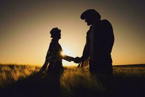 agriculteur couple sur leur terre et plantation photo