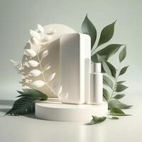 3d blanc podium pour beauté soin de la peau des produits afficher. supporter à spectacle cosmétique produit. ai généré. photo