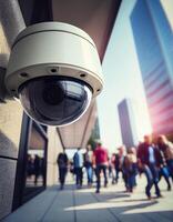 Sécurité surveillance caméra sur rue, établi avec génératif ai photo