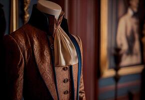 Hommes costume de le 18e siècle dans une historique intérieur. ai généré photo