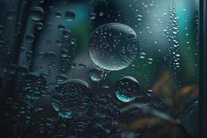 proche en haut de gouttes de pluie sur verre pour Contexte. génératif ai photo